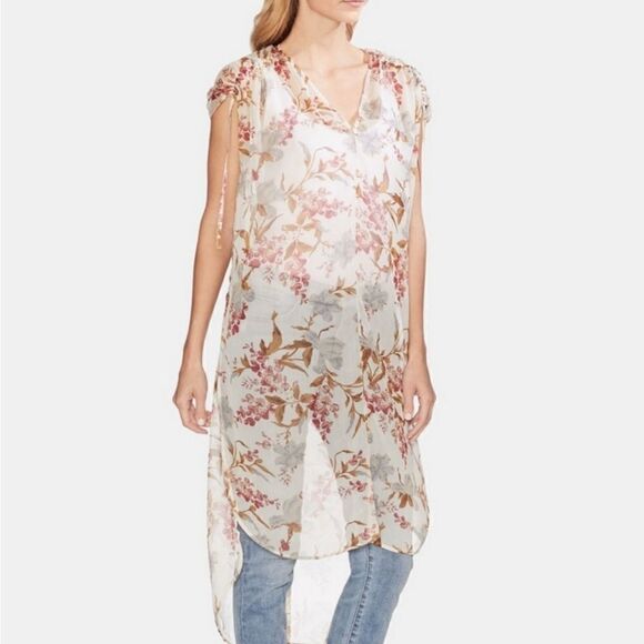 Vince Camuto sheer floral tunic top - Picture 1 of 12